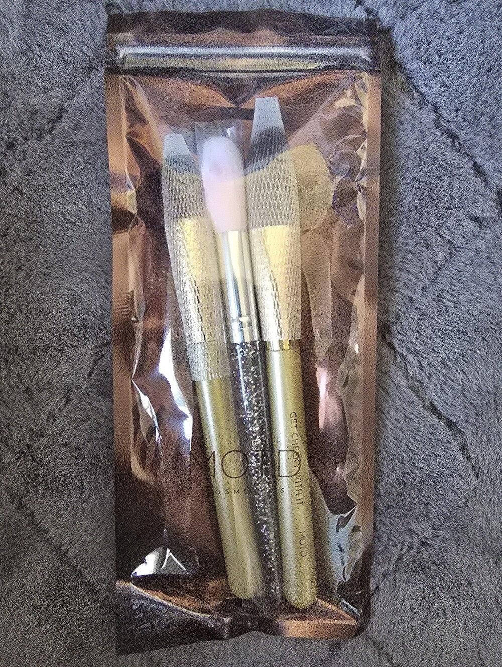 MOTD Cosmetics 2 Gold Cosmetic Brush Set with Extra Brush